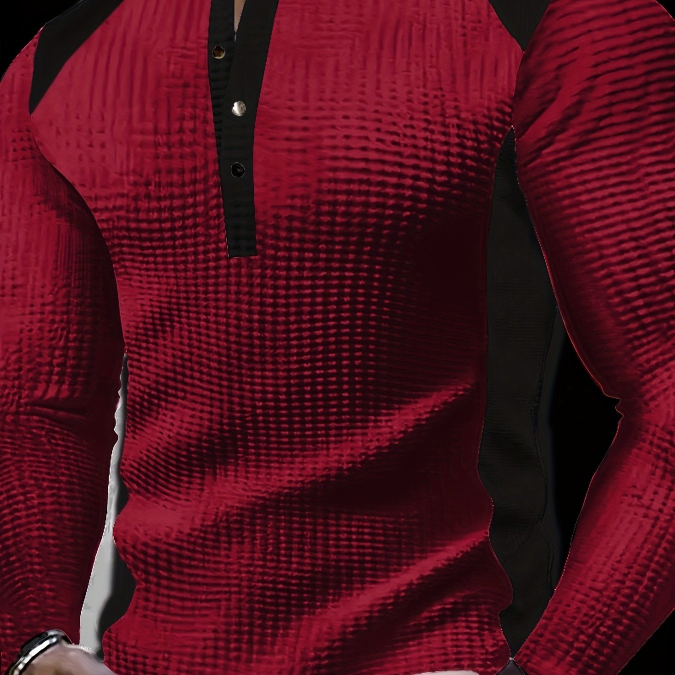 Chemise Henley gaufrée pour homme – Haut boutonnée toutes saisons blanc et noir