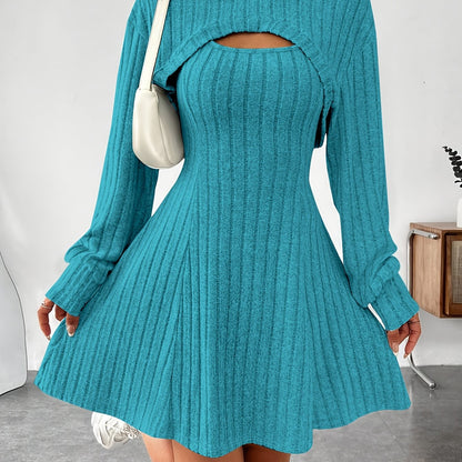 Ensemble 2 pièces côtelé pour femme – Top court à capuche et robe moulante
