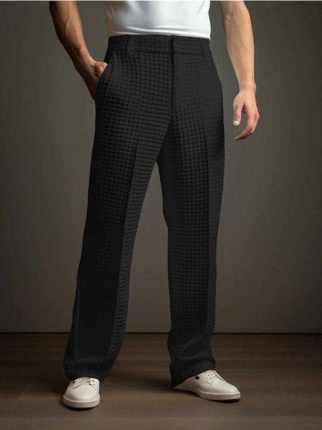 Pantalón de traje recto de gofre para hombre – Pantalones informales de negocios para toda temporada