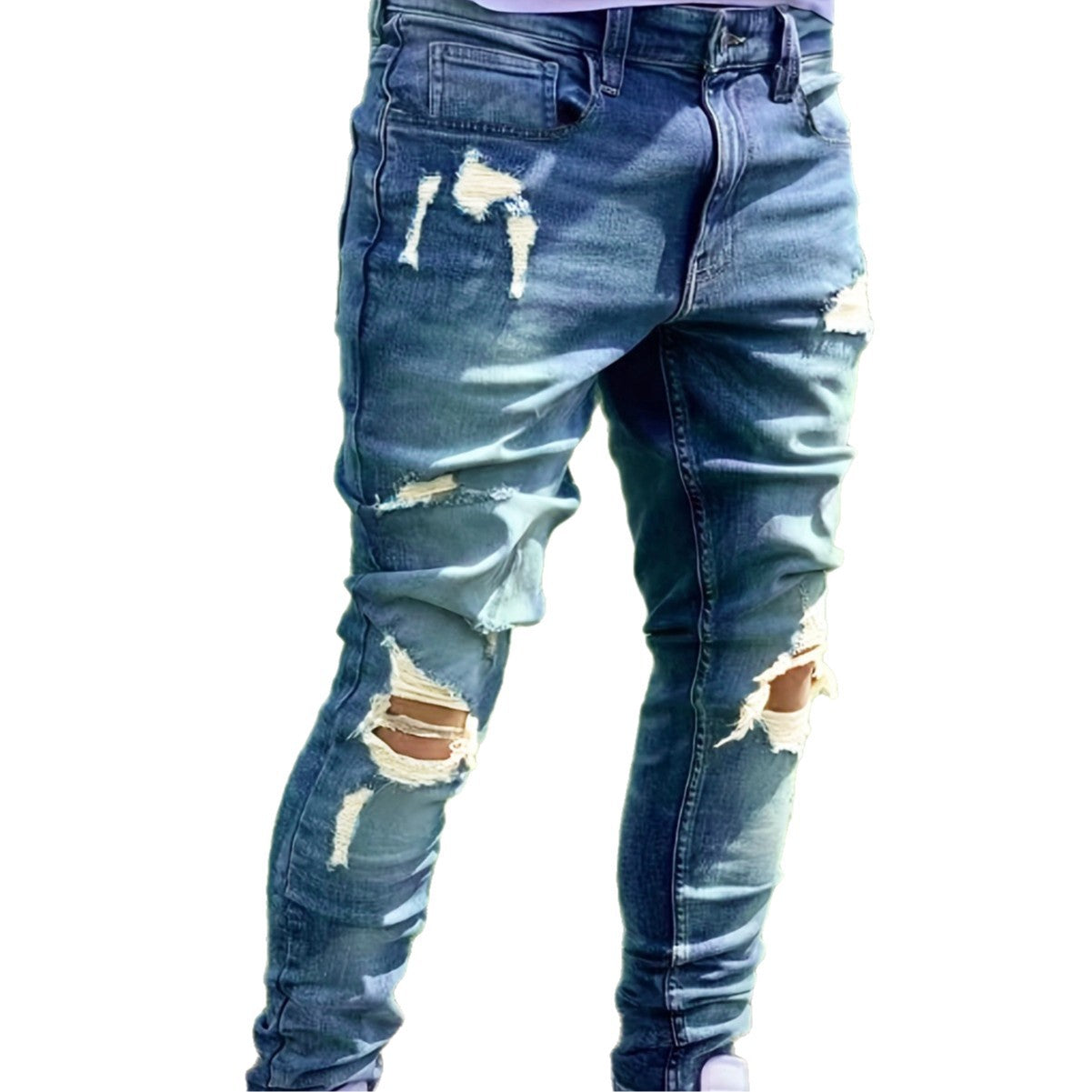 Pantalones vaqueros rectos rasgados para hombre – Pantalones vaqueros elásticos de estilo urbano