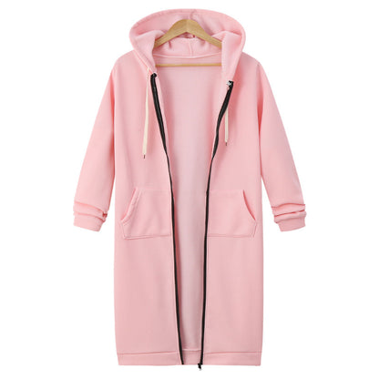 Chaqueta polar con capucha para mujer Loom & Soul – Abrigo largo con cremallera y forro suave, ropa de abrigo casual y cálida