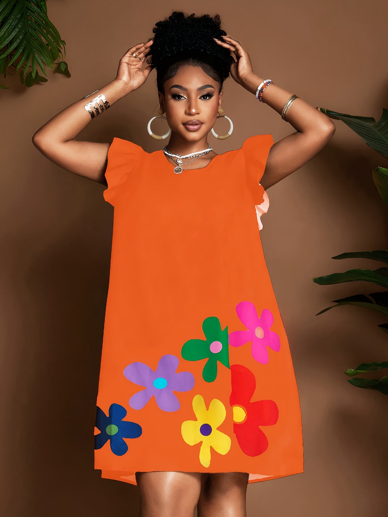 Vestido de verano con volantes en las mangas y estampado floral – Elegante vestido de verano hasta la rodilla