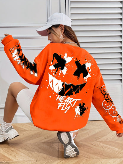 Sudadera con letras de grafiti para mujer – Jersey artístico negro para otoño/invierno