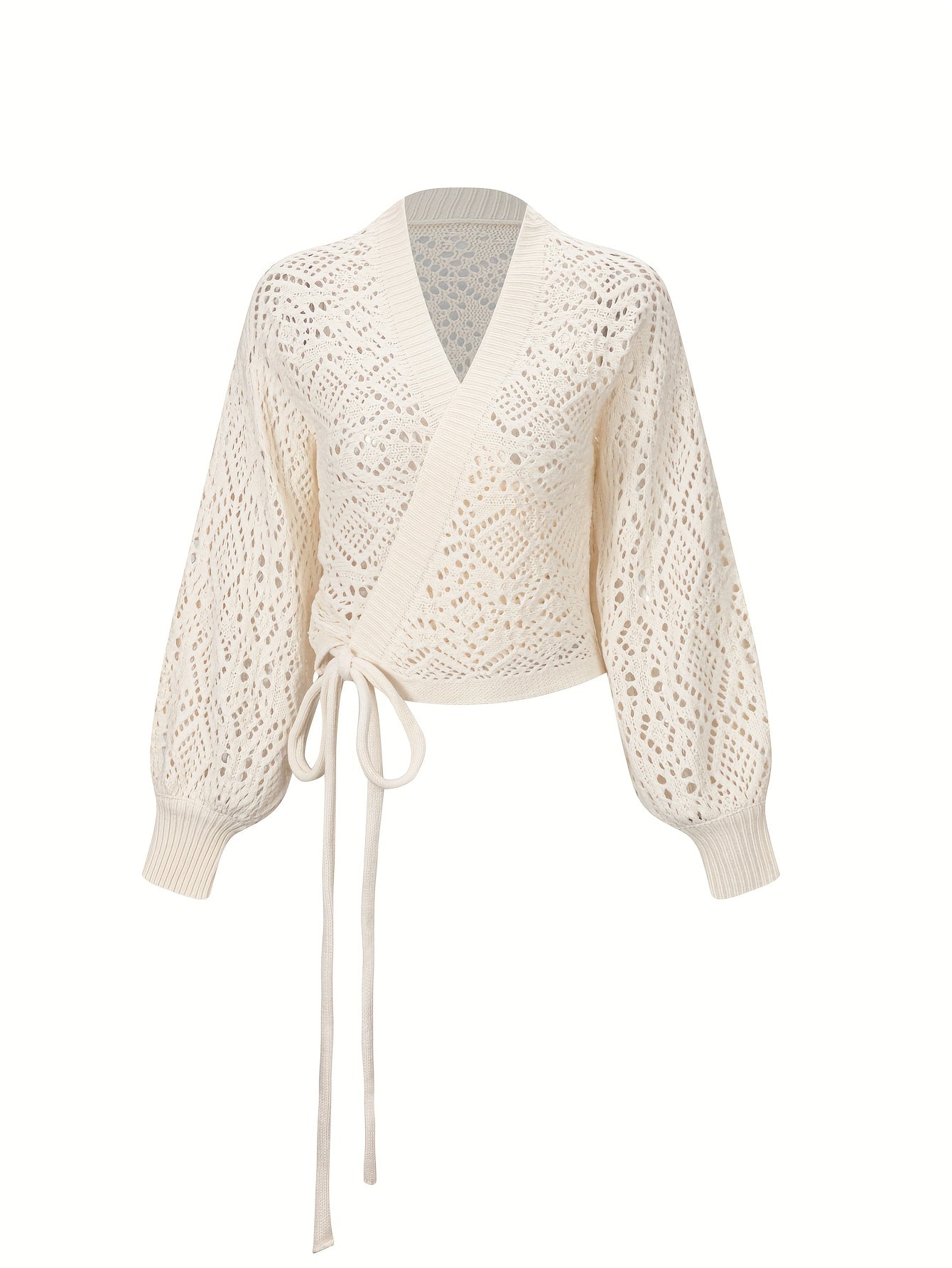 Elegante suéter de cuello en V con mangas farol – Suéter ligero para todas las estaciones