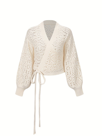 Elegante suéter de cuello en V con mangas farol – Suéter ligero para todas las estaciones