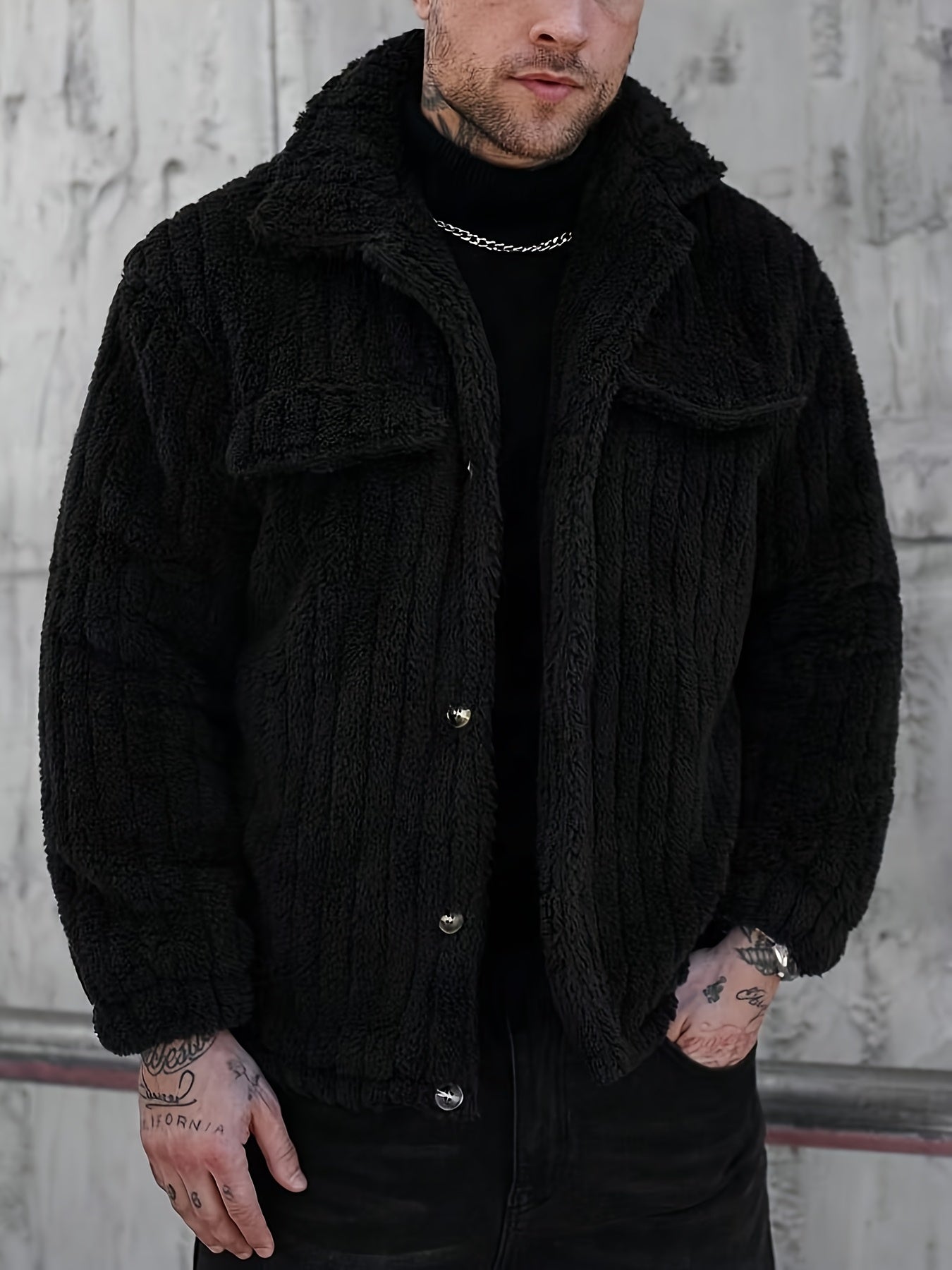 Chaqueta de Franela con Botones para Hombre – Abrigo Casual de Solapa para Invierno