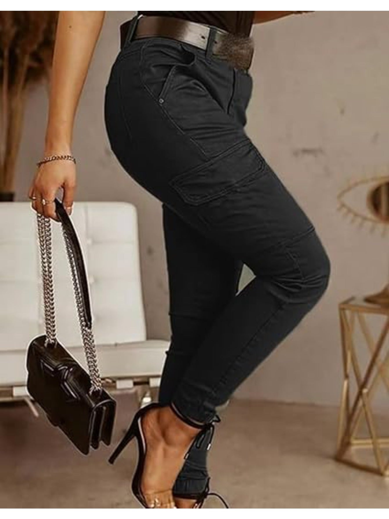 Pantalones de mujer estilo jogger cargo ajustados — Pantalones elásticos entallados estilo utilitario