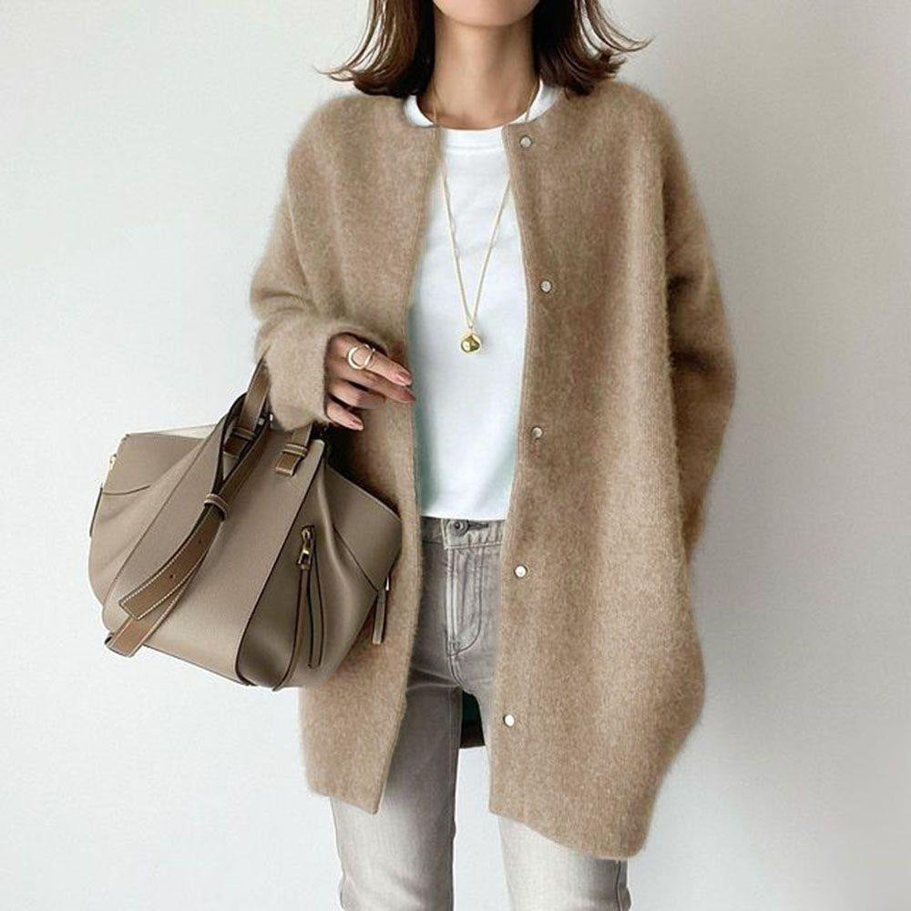Cárdigan de punto Loom & Soul™ para mujer – Chaqueta de corte ajustado de un solo botón y color liso