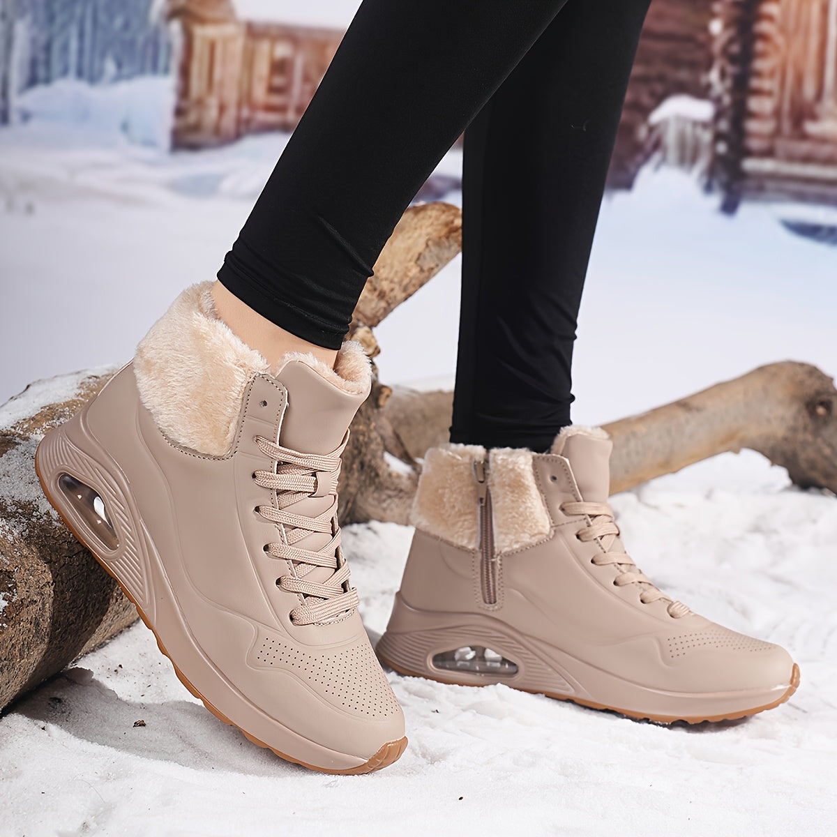 Bottes de neige mi-mollet doublées polaire pour femme – Chaussures d'hiver chaudes avec coussin d'air