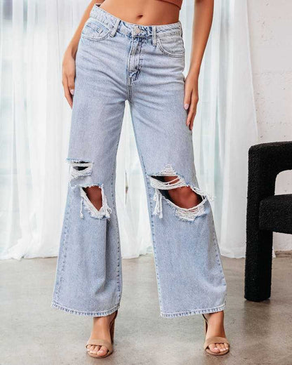 Loom & Soul™ Jeans ajustados rasgados – Pantalones de mezclilla elásticos de talle alto para mujer