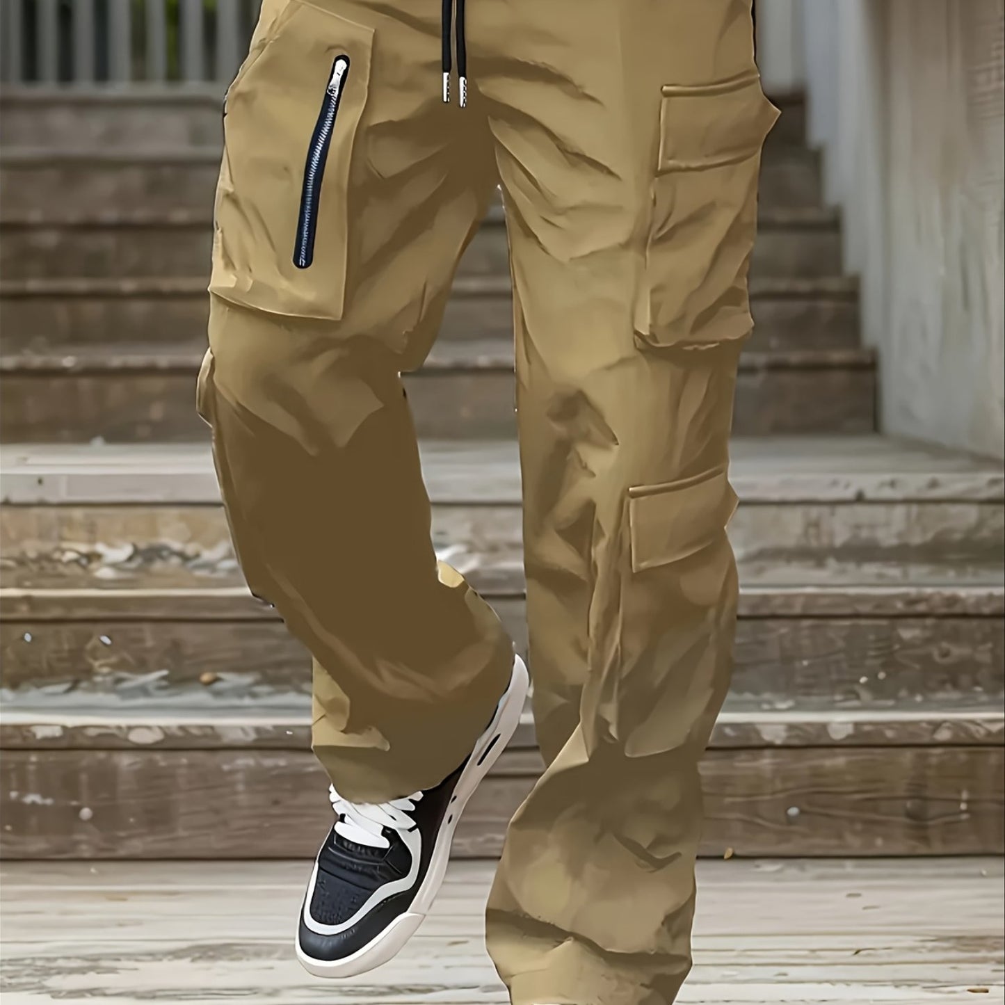 Pantalones cargo negros para hombre – Joggers sueltos multiziper para exteriores, para primavera/otoño