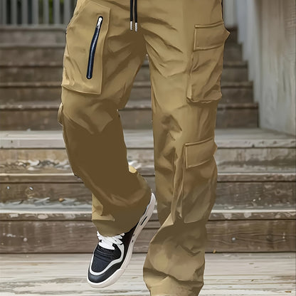 Pantalones cargo negros para hombre – Joggers sueltos multiziper para exteriores, para primavera/otoño