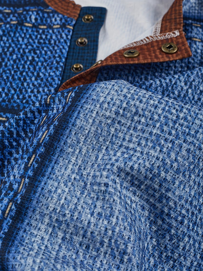 Camisa geométrica Henry para hombre – Camiseta de manga larga con cuello redondo informal