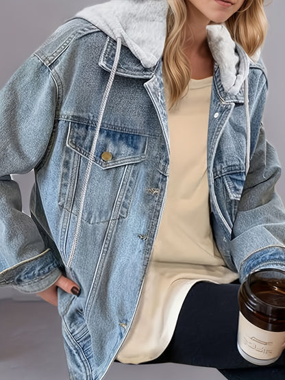 Women’s Oversized Hooded Denim Jacket – Lightweight Retro Fit