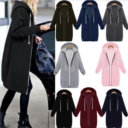 Chaqueta polar con capucha para mujer Loom & Soul – Abrigo largo con cremallera y forro suave, ropa de abrigo casual y cálida