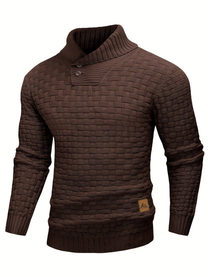 Men’s Waffle Knit Sweater – High Stretch Pullover with Lapel Collar