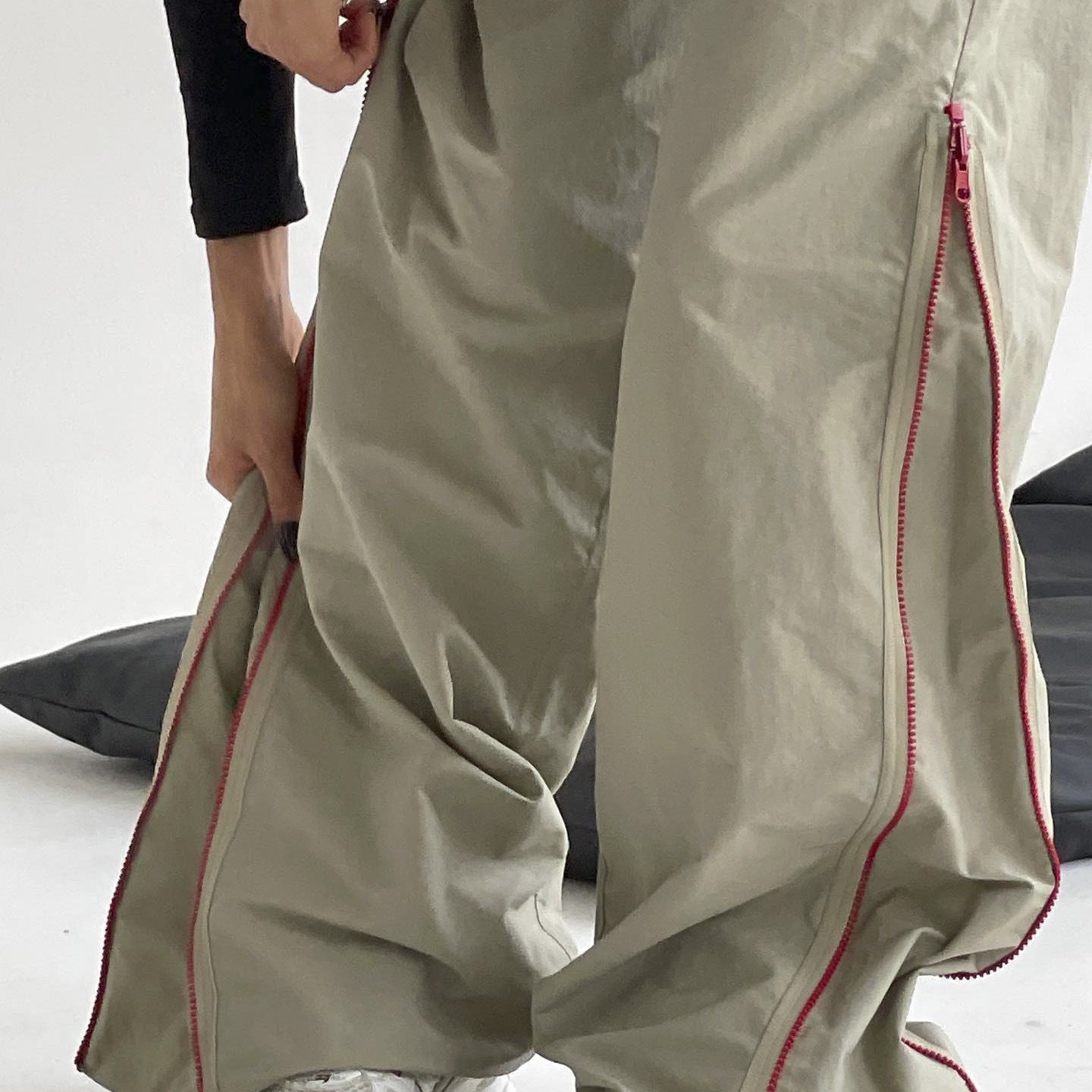 Pantalones holgados de mujer Loom & Soul que combinan con todo – Pantalones de algodón de tiro bajo y pierna ancha con bolsillos (Caqui)