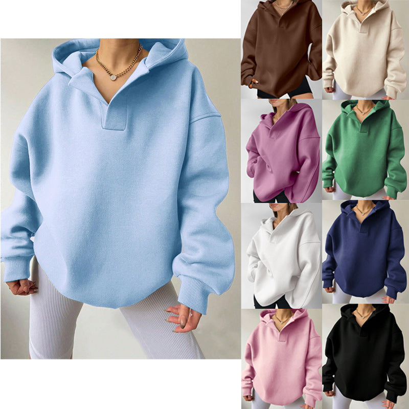 Sudadera con capucha de color liso para mujer – Sudadera holgada de manga larga
