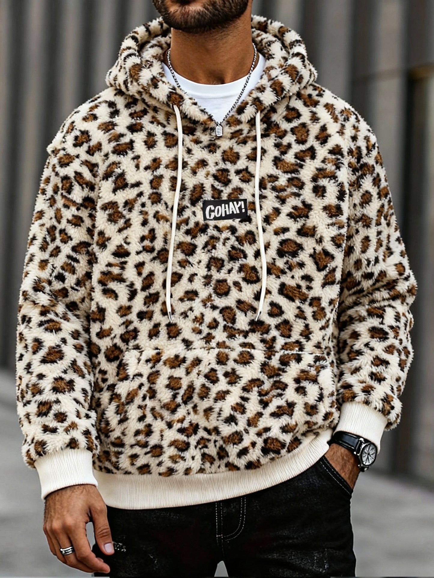 Sweat à Capuche Imprimé Léopard Homme – Sweat-shirt Doux Tendance Streetwear