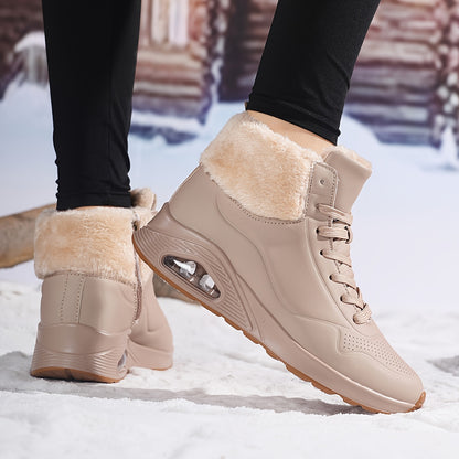 Bottes de neige mi-mollet doublées polaire pour femme – Chaussures d'hiver chaudes avec coussin d'air