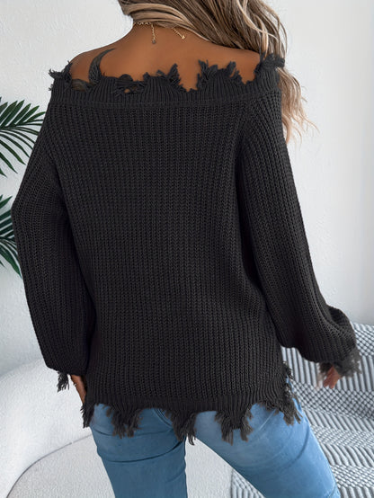 Suéter de punto sin hombros para mujer – Sudadera de punto elegante para otoño/invierno