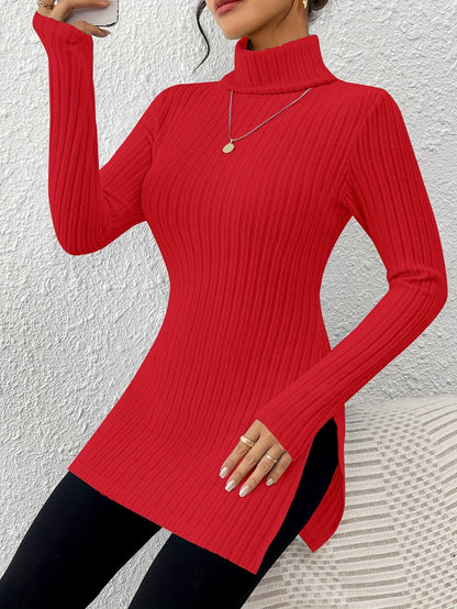 Top de cuello alto elegante para mujer – Tejido suave de manga larga y cuello alto