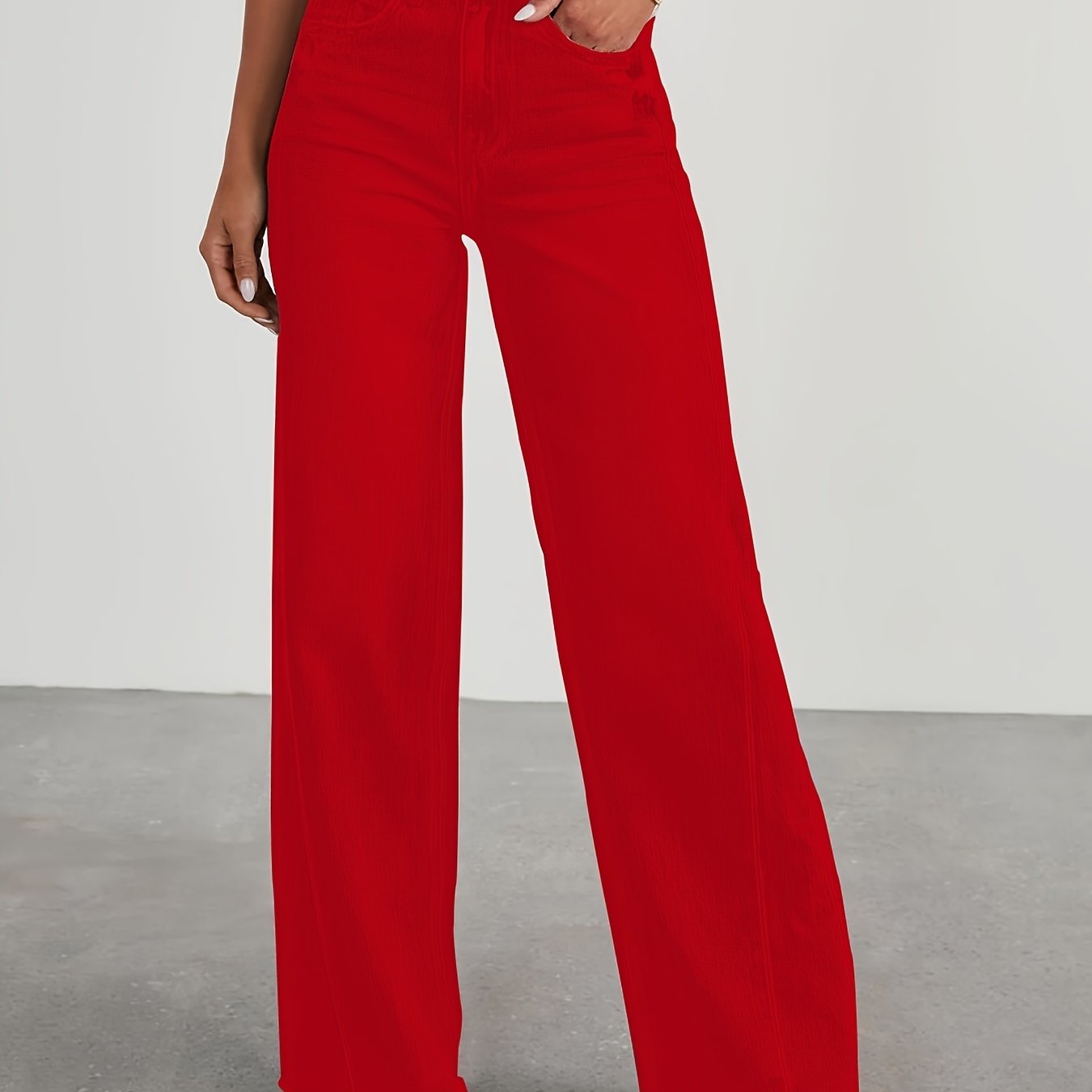 Pantalones vaqueros de mujer de talle alto y pernera ancha – Vaqueros elásticos informales holgados