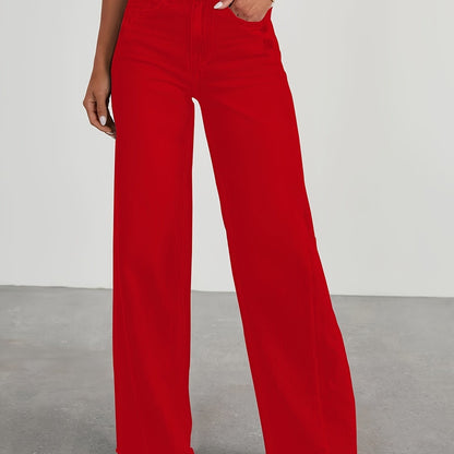 Pantalones vaqueros de mujer de talle alto y pernera ancha – Vaqueros elásticos informales holgados