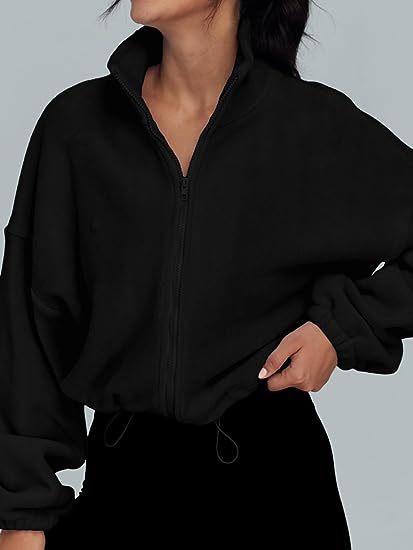 Chaqueta polar de mujer con cremallera – Ropa deportiva informal con cuello alto