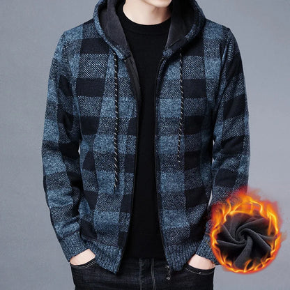Veste en polaire tricotée à carreaux Loom & Soul pour homme – Cardigan d'hiver de luxe à capuche