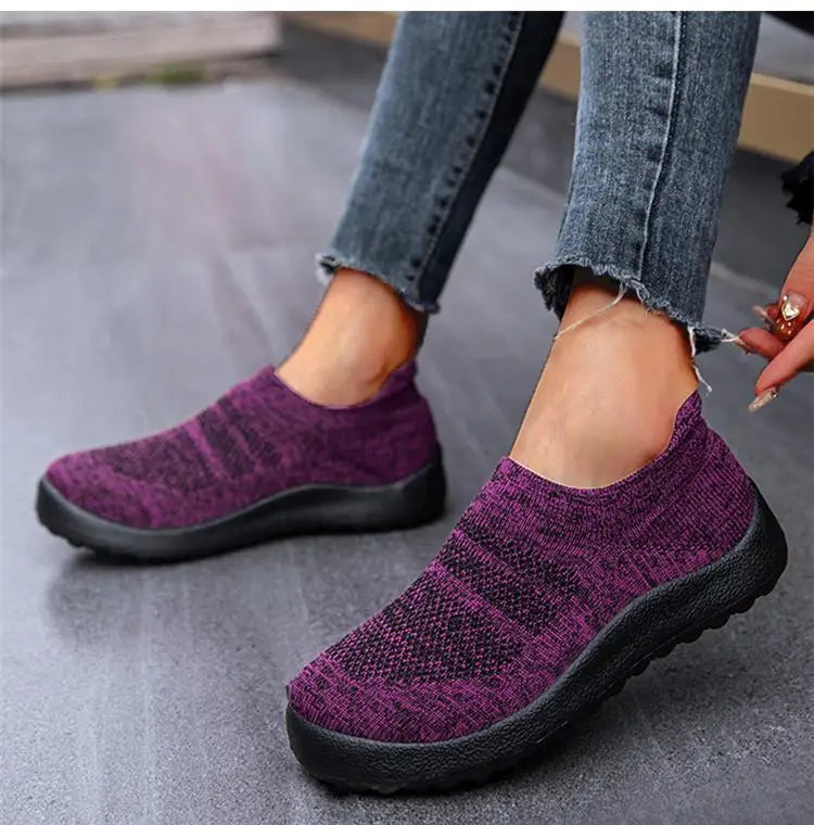 ZJEGA™ 2024 Zapatillas de running transpirables sin cordones para mujer – Calzado deportivo ligero tipo calcetín