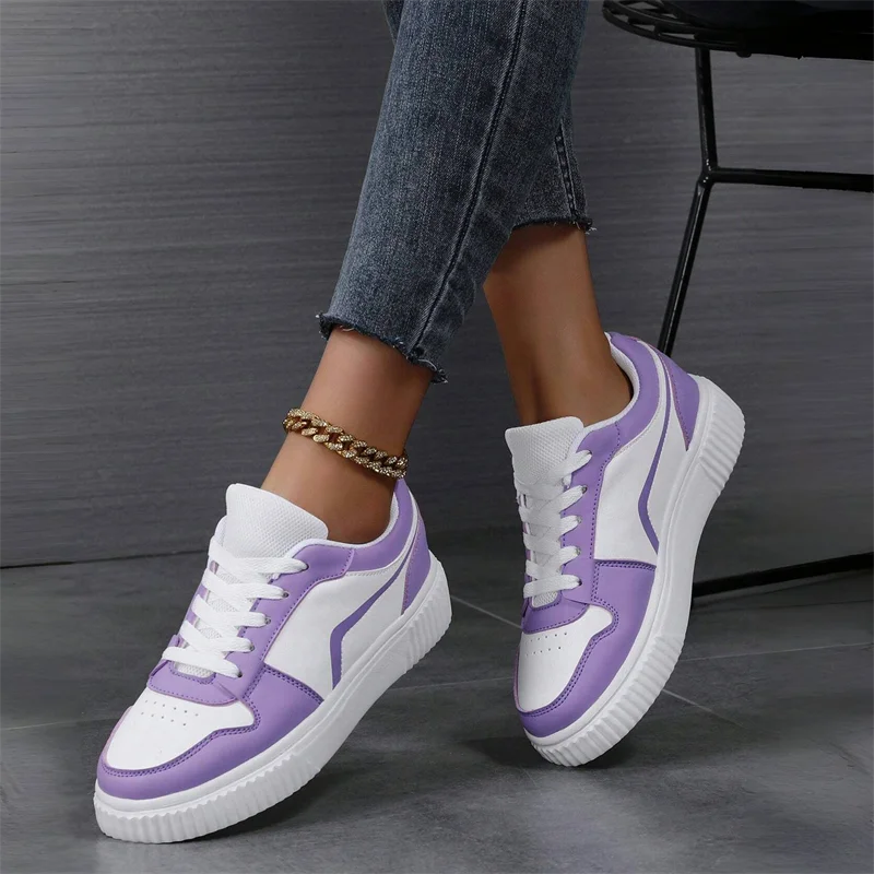Women’s PU Leather Sneakers – Lightweight Lace-Up Casual Shoes for Spring/Autumn