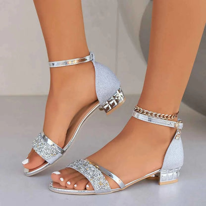 Luxe Gold & Silver Heeled Sandals – Elegant Open Toe Style