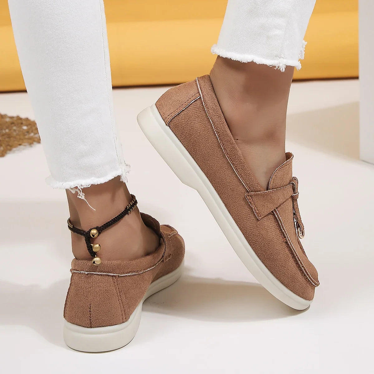 Mocasines de algodón sin cordones para mujer – Zapatos planos informales ligeros para uso diario