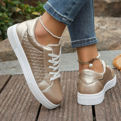 Baskets Loom & Soul Femme Or et Argent en PU – Confort Mode Grande Taille