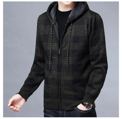Veste en polaire tricotée à carreaux Loom & Soul pour homme – Cardigan d'hiver de luxe à capuche