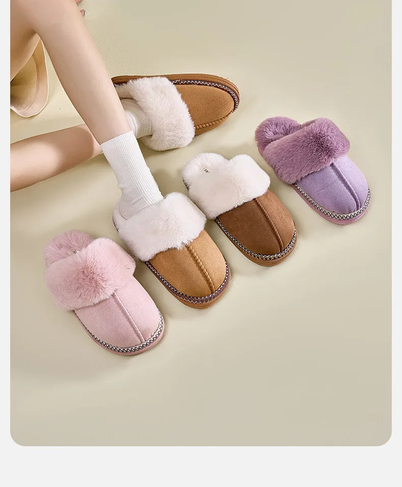 Pantuflas de invierno afelpadas Smile Popcorn™ – Cómodas sandalias de interior cálidas de piel sintética para mujer