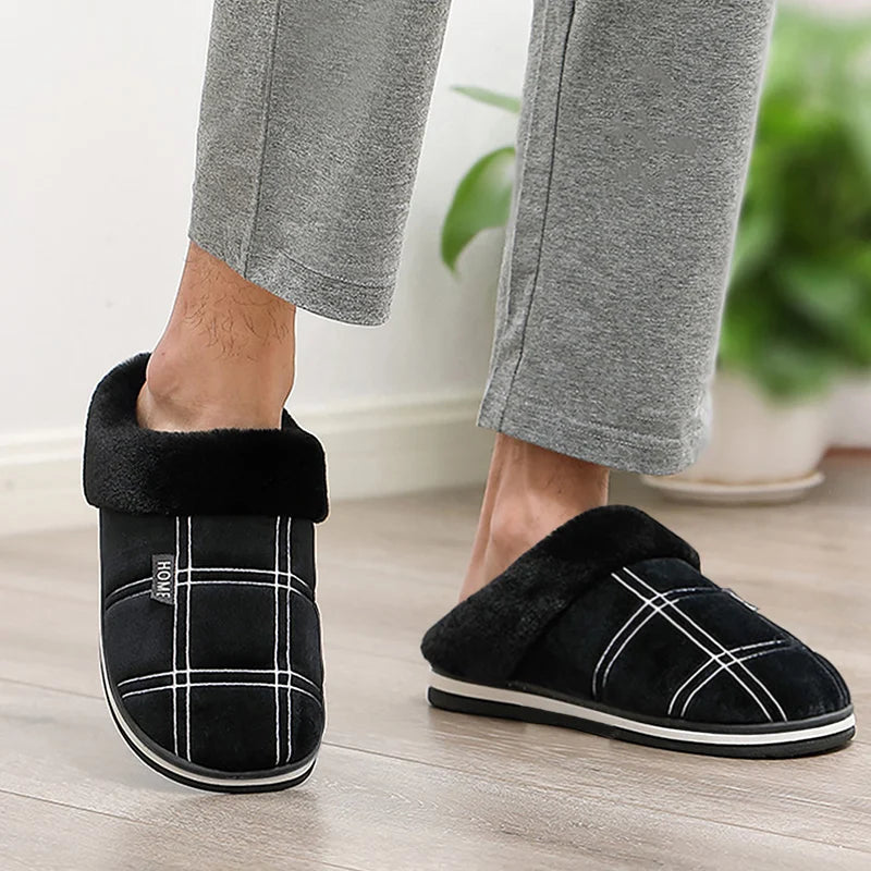 Men’s Cozy Flannel Memory Foam Slippers – Winter Comfort Slip-On