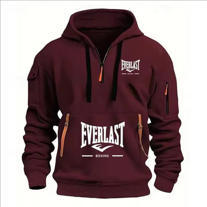 Sudadera con capucha de felpa estampada para hombre – Sudadera informal con cremallera para primavera y otoño
