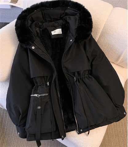 Parka con capucha para mujer Loom & Soul – Chaqueta de invierno coreana acolchada con cordón ajustable