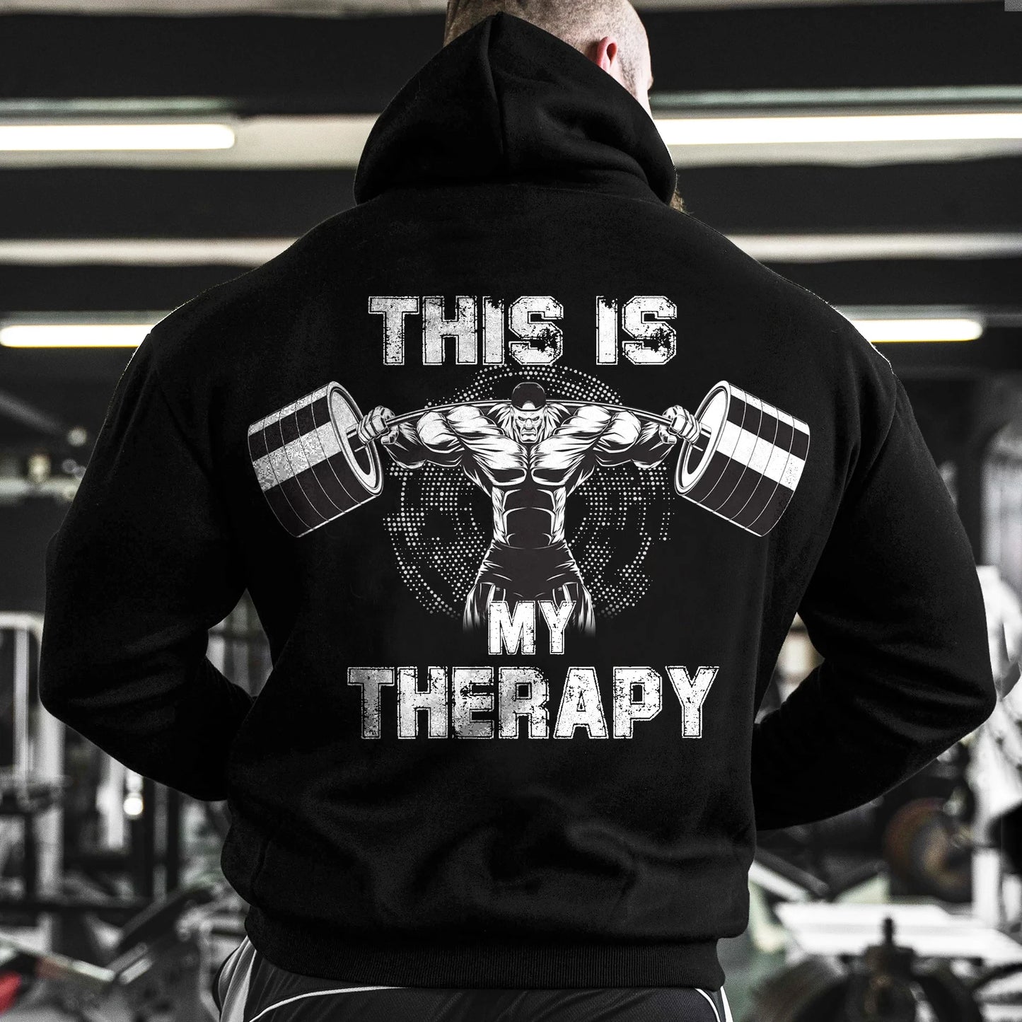 Sudadera con capucha "This Is My Therapy" para hombre - Sudadera de fitness para otoño e invierno