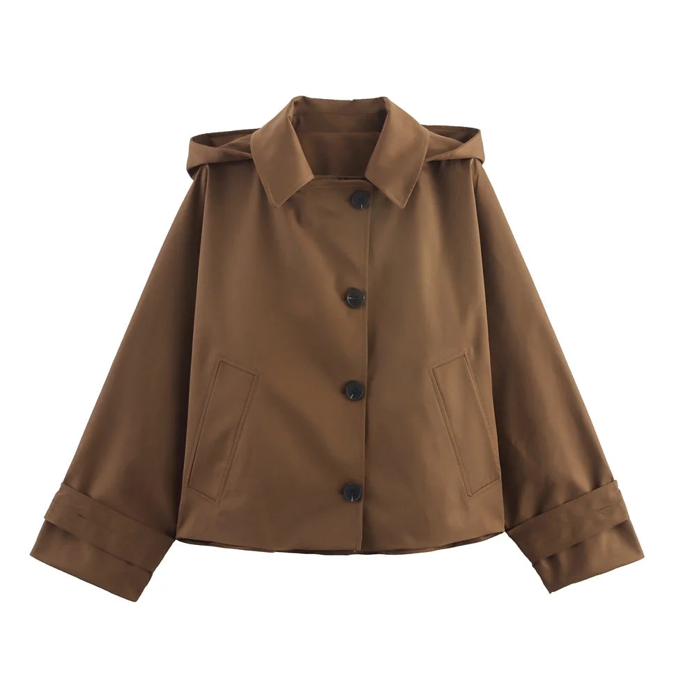 Chaqueta con capucha y solapa EleganceEase™: estilo otoñal atemporal, confianza sin esfuerzo