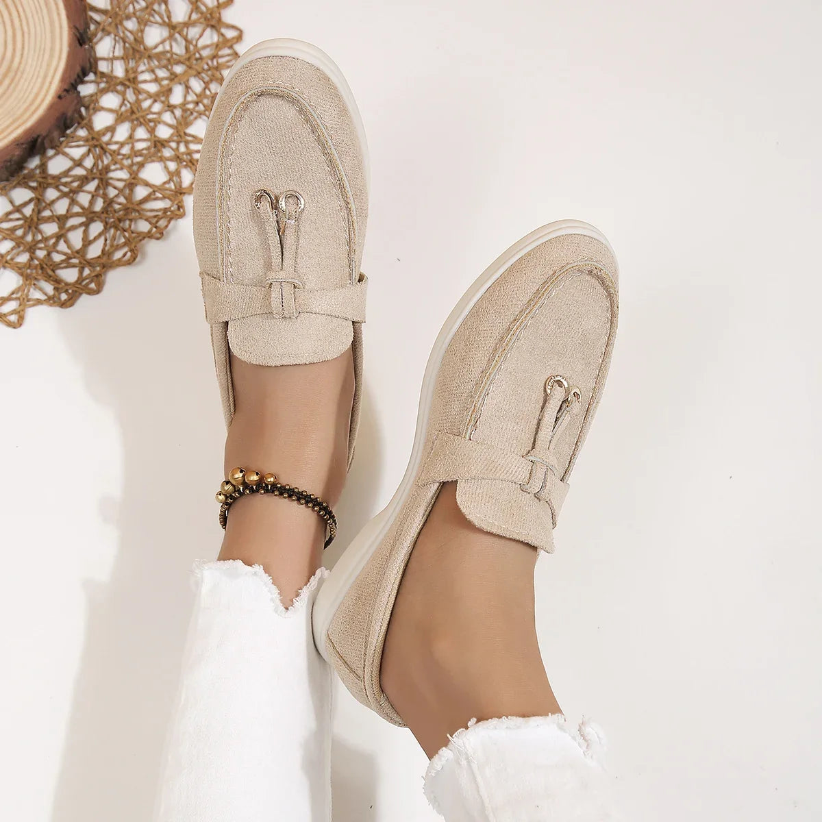 Mocasines de algodón sin cordones para mujer – Zapatos planos informales ligeros para uso diario