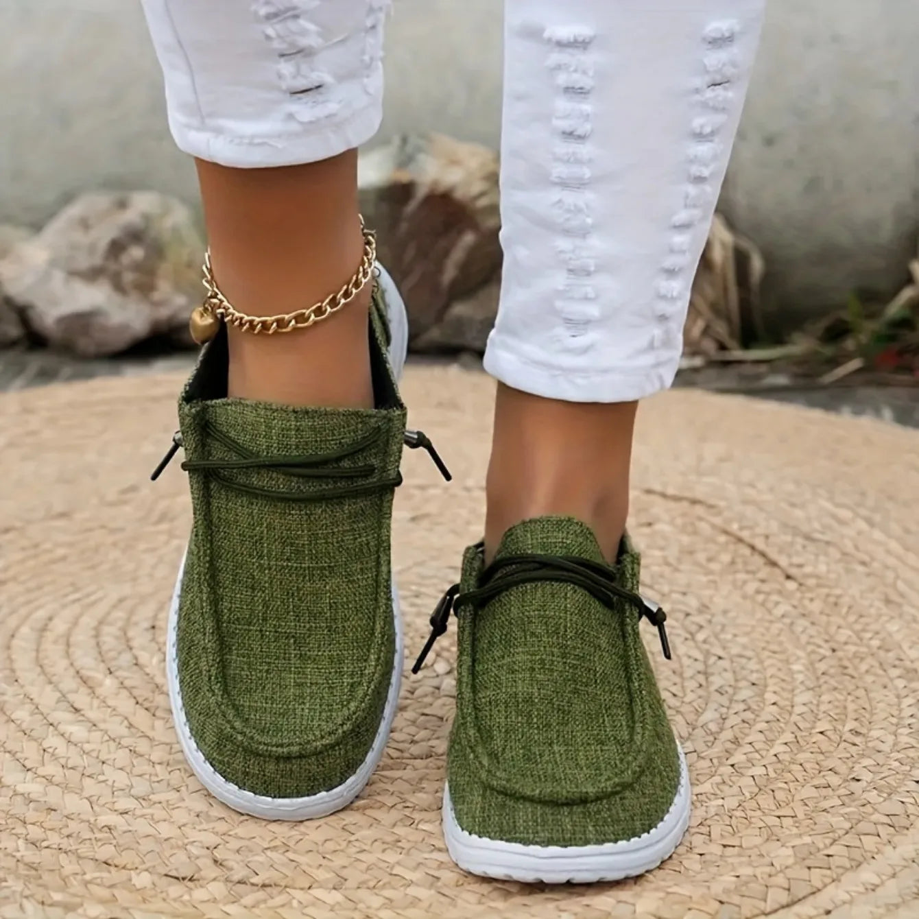 Knut Elgvin™ 2024 Zapatos casuales con cordones para mujer – Zapatillas planas de PU ligeras para el confort diario