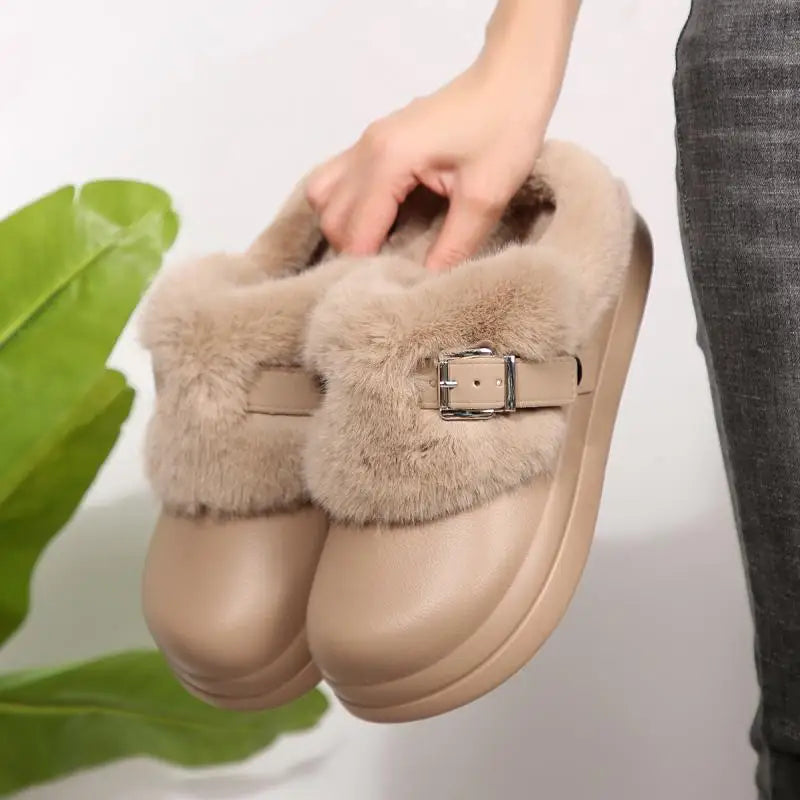 Women’s Waterproof Platform Fur Clogs – Cozy Winter Slip-On