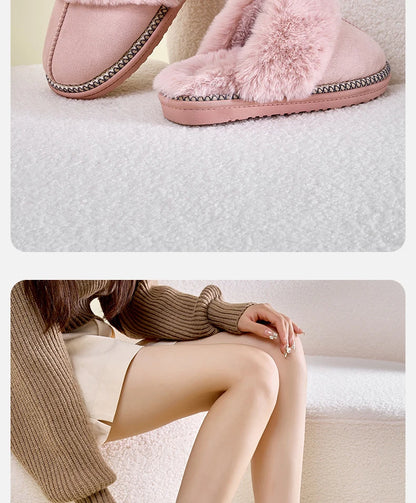 Pantuflas de invierno afelpadas Smile Popcorn™ – Cómodas sandalias de interior cálidas de piel sintética para mujer