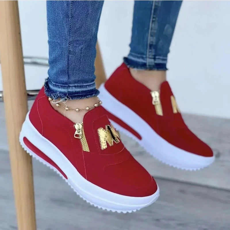 Zapatillas deportivas con cremallera lateral para mujer – Mocasines de plataforma de PU ligeros