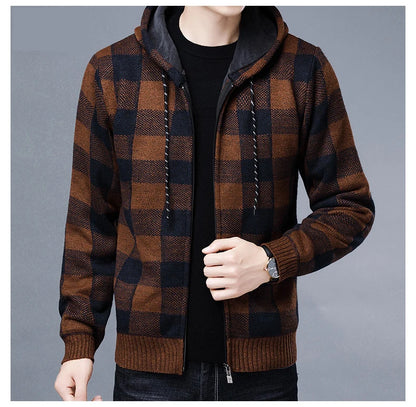 Veste en polaire tricotée à carreaux Loom & Soul pour homme – Cardigan d'hiver de luxe à capuche
