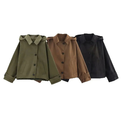 Chaqueta con capucha y solapa EleganceEase™: estilo otoñal atemporal, confianza sin esfuerzo
