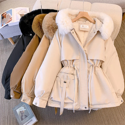 Parka con capucha para mujer Loom & Soul – Chaqueta de invierno coreana acolchada con cordón ajustable